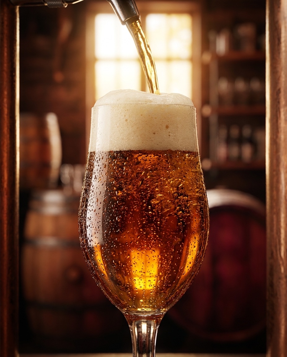 Bière ambrée servie au verre